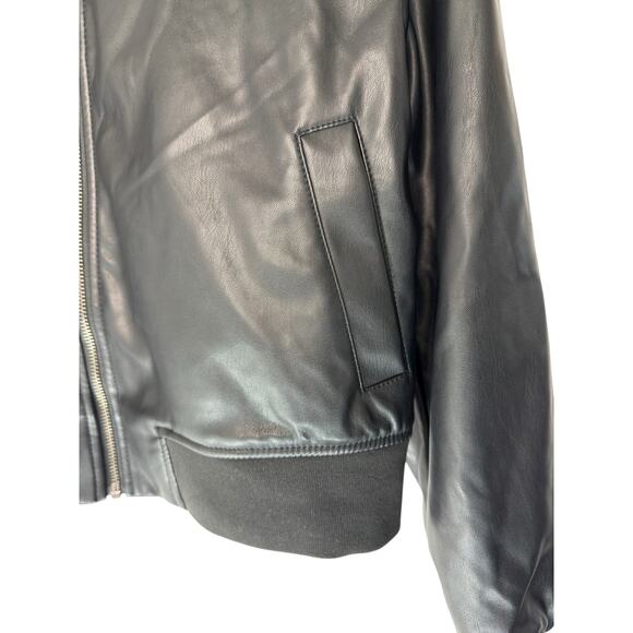 Gap Faux Leather Bomber Jacket Black Punk Emo Casual Sherpa Collar Small - Picture 6 of 12